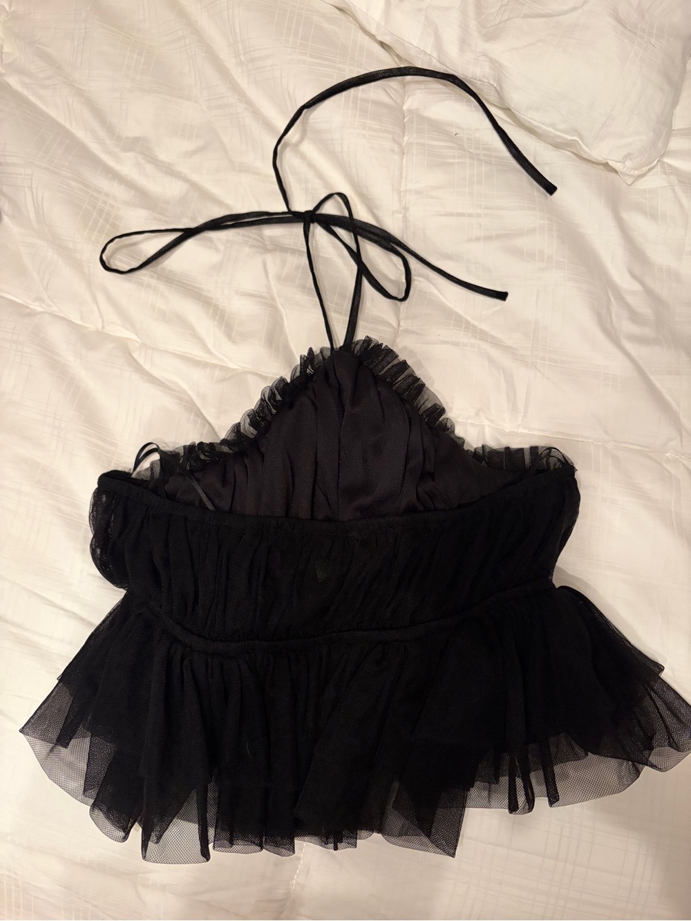 Black Halter Ruffle Mesh Top - Picture 2 of 3